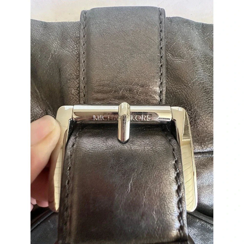 Y2K Michael Kors Heidi Clutch Metallic Pewter Leather Buckle Evening Bag NEW